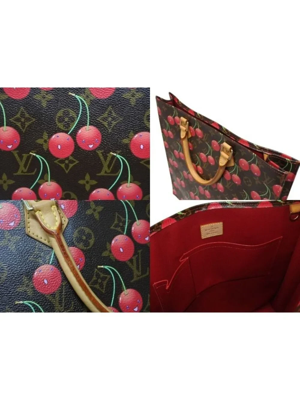 Louis Vuitton Monogram Cherry Sac Plat Tote Bag Brown Takashi Murakami Summer